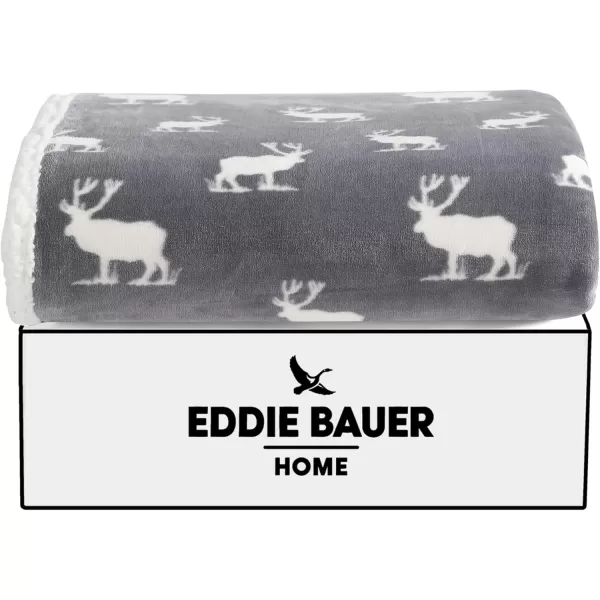 Eddie Bauer  Throw Blanket Super Soft Reversible Sherpa Fleece Bedding Ideal Christmas ampamp White Elephant Gifts Cozy Plaid Home Decor Fair Isle Peak ThrowElk Stance GreyWhite