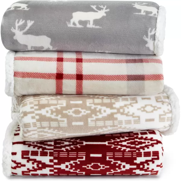 Eddie Bauer  Throw Blanket Super Soft Reversible Sherpa Fleece Bedding Ideal Christmas ampamp White Elephant Gifts Cozy Plaid Home Decor Fair Isle Peak ThrowSan Juan Red ClayWhite