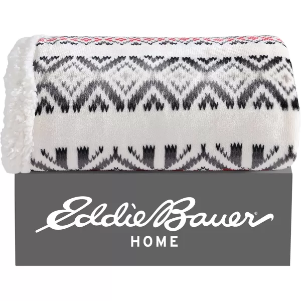 Eddie Bauer  Throw Blanket Super Soft Reversible Sherpa Fleece Bedding Ideal Christmas ampamp White Elephant Gifts Cozy Plaid Home Decor Fair Isle Peak ThrowMountain Village RedNavyGrey