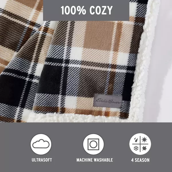 Eddie Bauer  Throw Blanket Super Soft Reversible Sherpa Fleece Bedding Ideal Christmas ampamp White Elephant Gifts Cozy Plaid Home Decor Fair Isle Peak ThrowRugged Plaid Beige