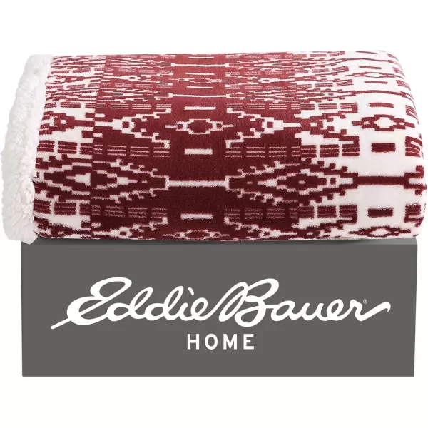 Eddie Bauer  Throw Blanket Super Soft Reversible Sherpa Fleece Bedding Ideal Christmas ampamp White Elephant Gifts Cozy Plaid Home Decor Fair Isle Peak ThrowSan Juan Red ClayWhite