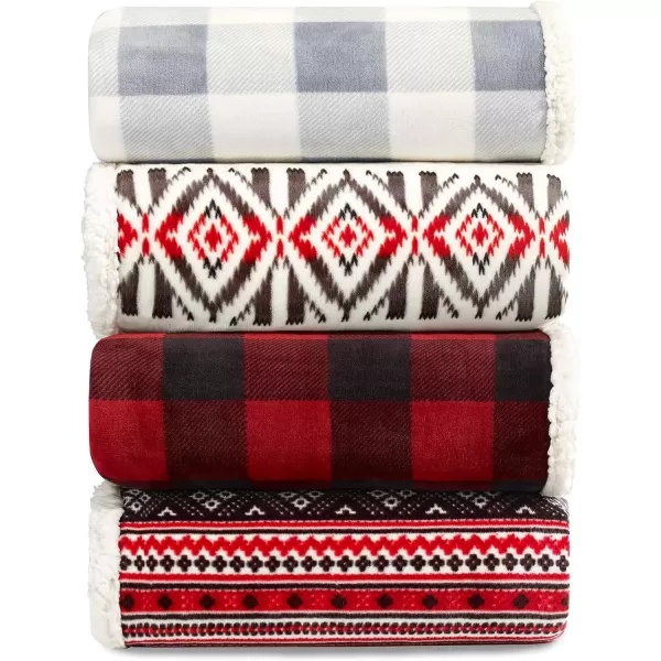 Eddie Bauer  Throw Blanket Super Soft Reversible Sherpa Fleece Bedding Ideal Christmas ampamp White Elephant Gifts Cozy Plaid Home Decor Fair Isle Peak ThrowFair Isle RedBlack