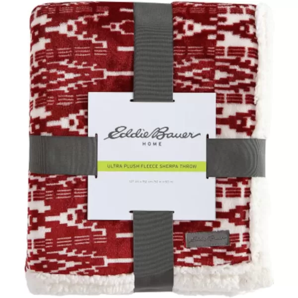 Eddie Bauer  Throw Blanket Super Soft Reversible Sherpa Fleece Bedding Ideal Christmas ampamp White Elephant Gifts Cozy Plaid Home Decor Fair Isle Peak ThrowSan Juan Red ClayWhite