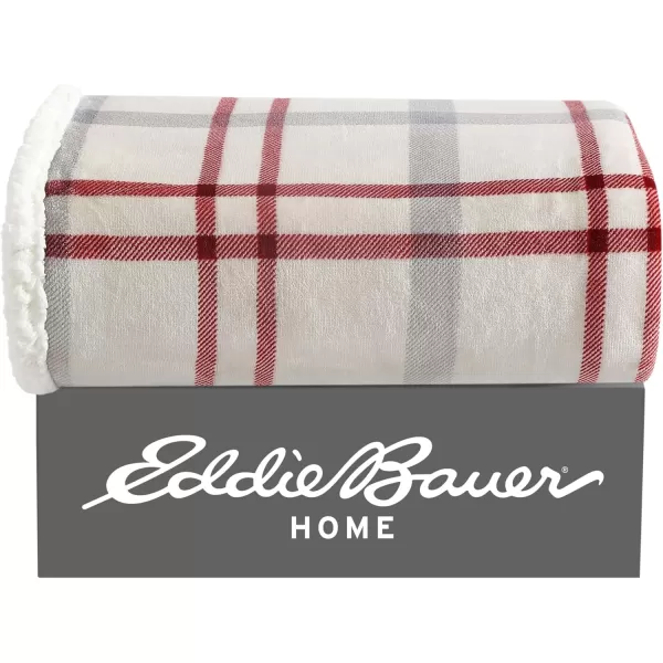 Eddie Bauer  Throw Blanket Super Soft Reversible Sherpa Fleece Bedding Ideal Christmas ampamp White Elephant Gifts Cozy Plaid Home Decor Fair Isle Peak ThrowNew Castle RedGreyIvory