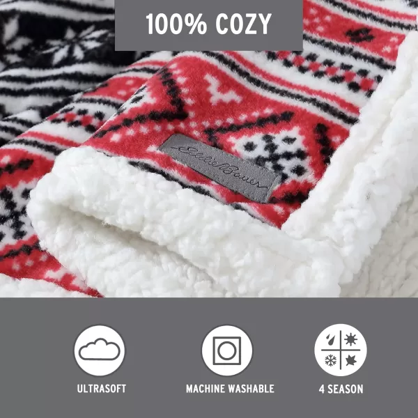 Eddie Bauer  Throw Blanket Super Soft Reversible Sherpa Fleece Bedding Ideal Christmas ampamp White Elephant Gifts Cozy Plaid Home Decor Fair Isle Peak ThrowFair Isle RedBlack