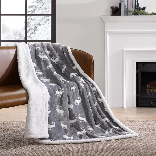 Eddie Bauer  Throw Blanket Super Soft Reversible Sherpa Fleece Bedding Ideal Christmas ampamp White Elephant Gifts Cozy Plaid Home Decor Fair Isle Peak ThrowElk Stance GreyWhite