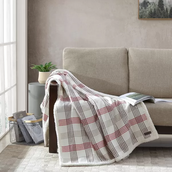 Eddie Bauer  Throw Blanket Super Soft Reversible Sherpa Fleece Bedding Ideal Christmas ampamp White Elephant Gifts Cozy Plaid Home Decor Fair Isle Peak ThrowNew Castle RedGreyIvory