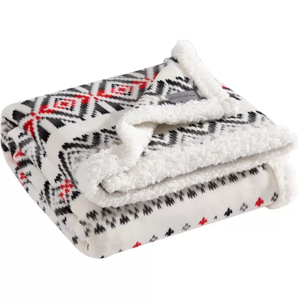 Eddie Bauer  Throw Blanket Super Soft Reversible Sherpa Fleece Bedding Ideal Christmas ampamp White Elephant Gifts Cozy Plaid Home Decor Fair Isle Peak ThrowMountain Village RedNavyGrey