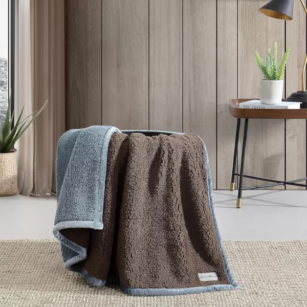 Eddie Bauer  Throw Blanket Ultra Soft Plush Sherpa Home Decor Reversible BiColored Bedding GreenWhite 50 x 60Throw BrownBlue