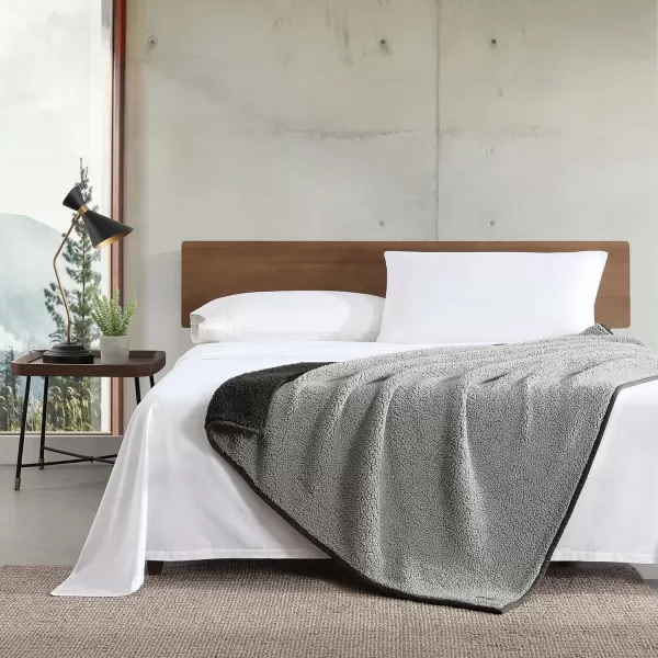 Eddie Bauer  Throw Blanket Ultra Soft Plush Sherpa Home Decor Reversible BiColored Bedding GreenWhite 50 x 60Throw Charcoal