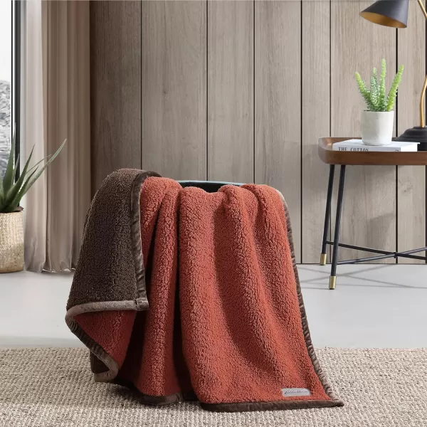 Eddie Bauer  Throw Blanket Ultra Soft Plush Sherpa Home Decor Reversible BiColored Bedding GreenWhite 50 x 60Throw OrangeBrown