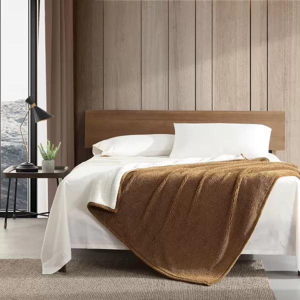 Eddie Bauer  Throw Blanket Ultra Soft Plush Sherpa Home Decor Reversible BiColored Bedding GreenWhite 50 x 60Throw Solid BrownIvory