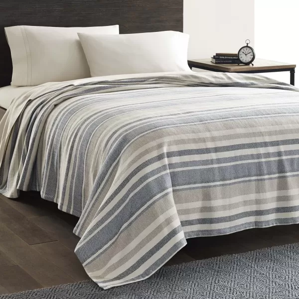 Eddie Bauer  Twin Blanket Lightweight Cotton Bedding Home Decor for All Seasons Herringbone OffWhite TwinKing Blue Stripe