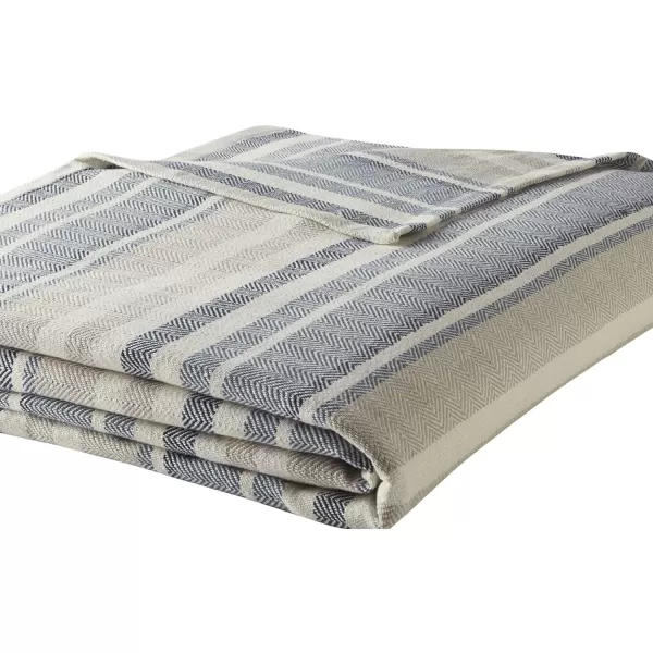 Eddie Bauer  Twin Blanket Lightweight Cotton Bedding Home Decor for All Seasons Herringbone OffWhite TwinKing Blue Stripe