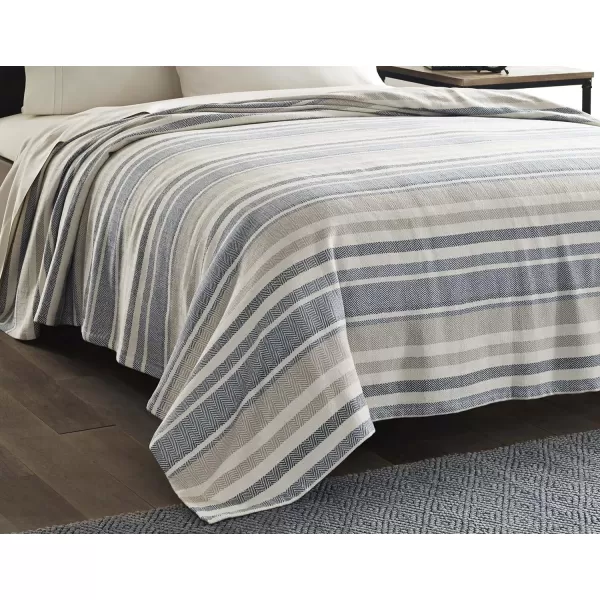 Eddie Bauer  Twin Blanket Lightweight Cotton Bedding Home Decor for All Seasons Herringbone OffWhite TwinKing Blue Stripe