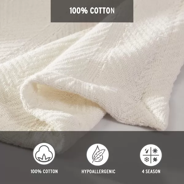 Eddie Bauer  Twin Blanket Lightweight Cotton Bedding Home Decor for All Seasons Herringbone OffWhite TwinKing Bone