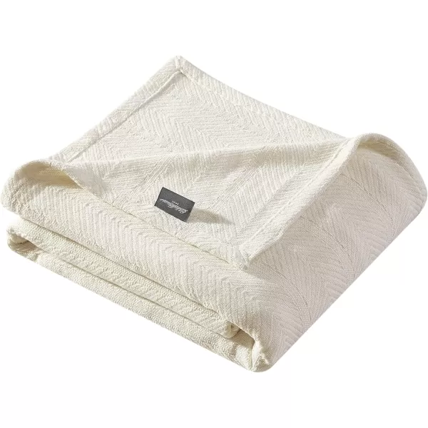 Eddie Bauer  Twin Blanket Lightweight Cotton Bedding Home Decor for All Seasons Herringbone OffWhite TwinKing Bone