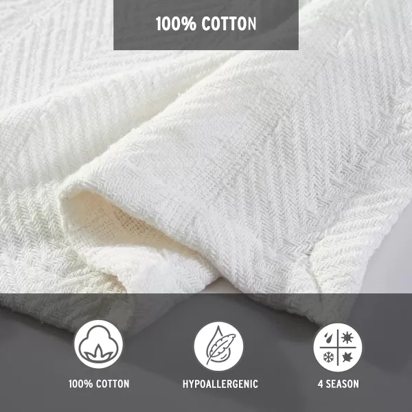 Eddie Bauer  Twin Blanket Lightweight Cotton Bedding Home Decor for All Seasons Herringbone OffWhite TwinKing Offwhite