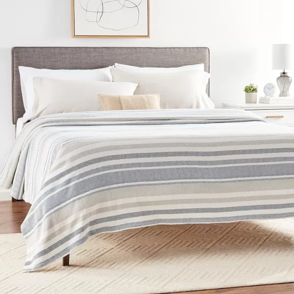 Eddie Bauer  Twin Blanket Lightweight Cotton Bedding Home Decor for All Seasons Herringbone OffWhite TwinQueen Blue Stripe