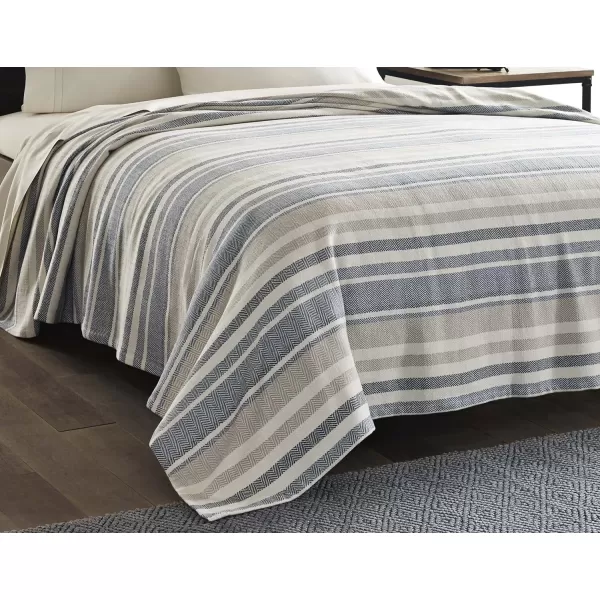 Eddie Bauer  Twin Blanket Lightweight Cotton Bedding Home Decor for All Seasons Herringbone OffWhite TwinQueen Blue Stripe