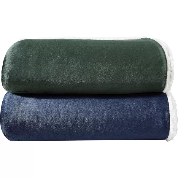 Eddie Bauer  Twin Blanket Reversible Fleece ampamp Faux Shearling Bedding Plush Home Decor Solid Green TwinNavy