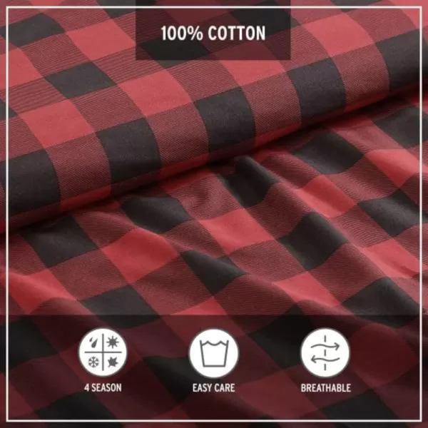 Eddie Bauer  Twin Comforter Set Cotton Reversible Bedding Buffalo Plaid Home Decor for All Seasons RedBlack TwinRedBlack King