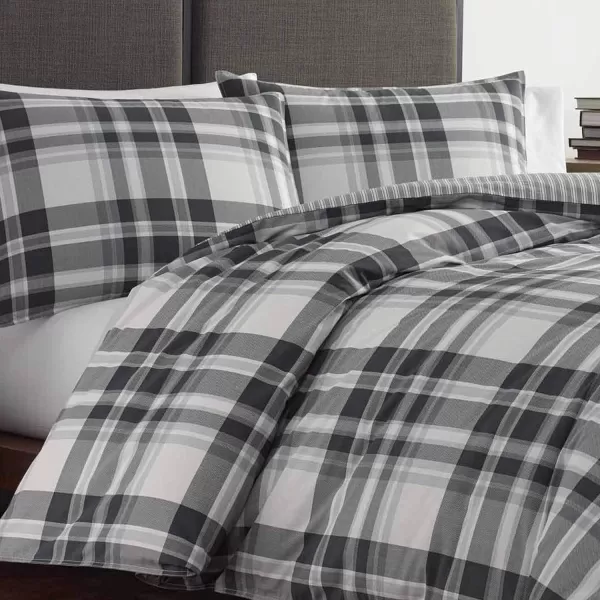 Eddie Bauer  Twin Comforter Set Cotton Reversible Bedding with Matching Sham Plaid Home Decor for All Seasons Coal Creek Grey TwinGrey FullQueen