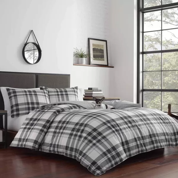 Eddie Bauer  Twin Comforter Set Cotton Reversible Bedding with Matching Sham Plaid Home Decor for All Seasons Coal Creek Grey TwinGrey FullQueen