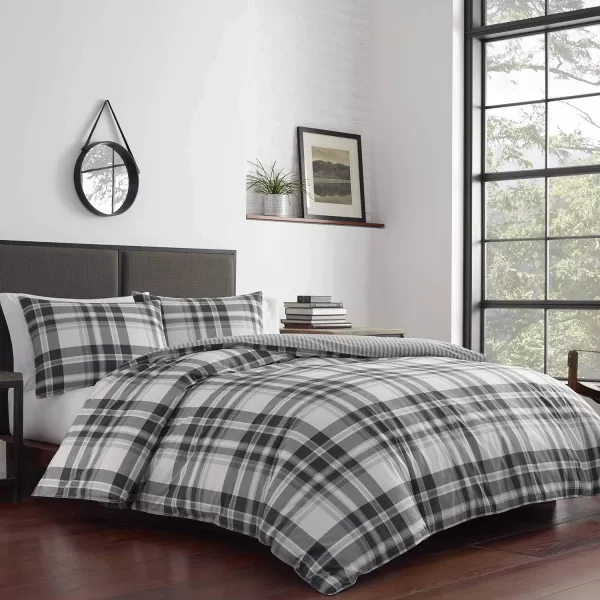 Eddie Bauer  Twin Comforter Set Cotton Reversible Bedding with Matching Sham Plaid Home Decor for All Seasons Coal Creek Grey TwinGrey FullQueen