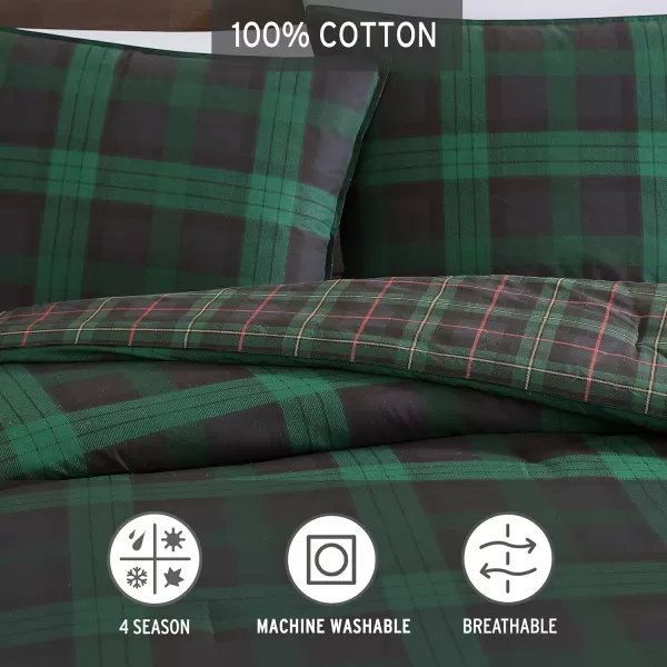 Eddie Bauer  Twin Comforter Set Cotton Reversible Bedding with Matching Sham Stylish Plaid Home Decor Woodland Tartan Green TwinKing