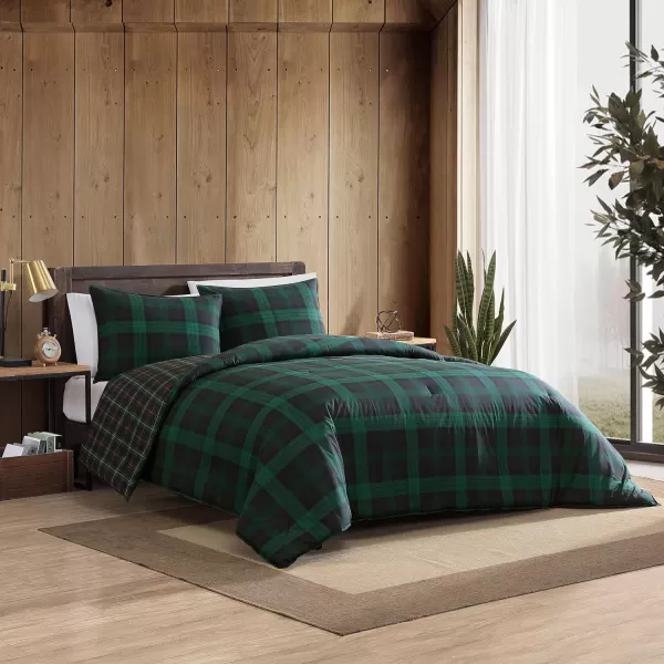 Eddie Bauer  Twin Comforter Set Cotton Reversible Bedding with Matching Sham Stylish Plaid Home Decor Woodland Tartan Green TwinQueen