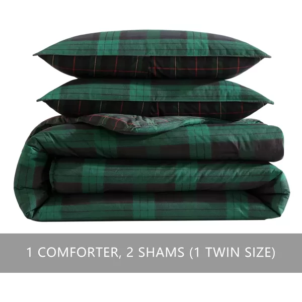 Eddie Bauer  Twin Comforter Set Cotton Reversible Bedding with Matching Sham Stylish Plaid Home Decor Woodland Tartan Green TwinQueen