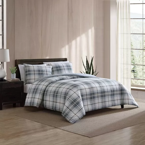 Eddie Bauer  Twin Comforter Set Reversible Cotton Bedding with Matching Sham Plaid Home Decor for All Seasons Alder BlueGrey TwinKing Alder BlueGrey