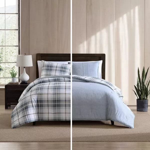 Eddie Bauer  Twin Comforter Set Reversible Cotton Bedding with Matching Sham Plaid Home Decor for All Seasons Alder BlueGrey TwinKing Alder BlueGrey