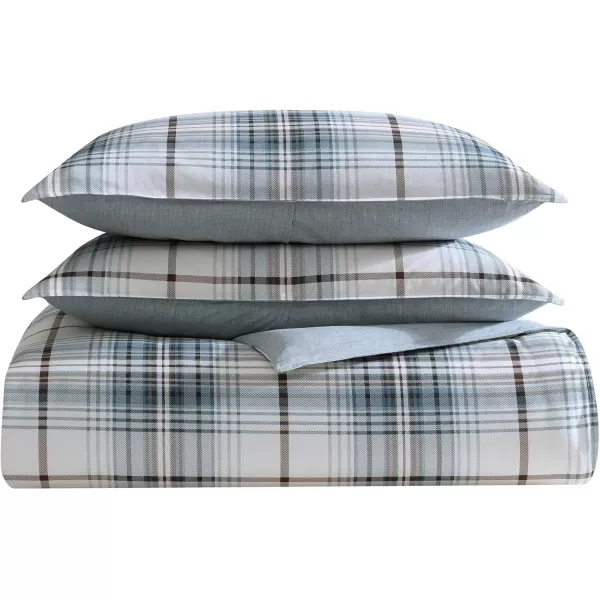 Eddie Bauer  Twin Comforter Set Reversible Cotton Bedding with Matching Sham Plaid Home Decor for All Seasons Alder BlueGrey TwinKing Alder BlueGrey