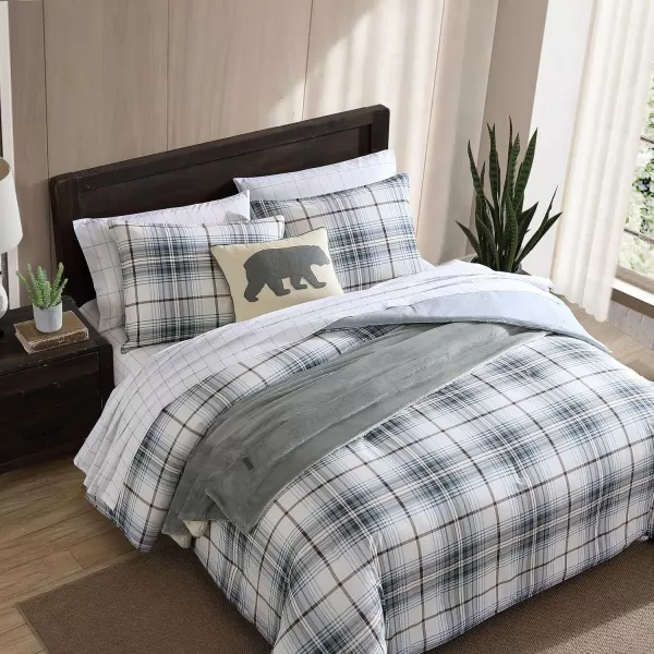 Eddie Bauer  Twin Comforter Set Reversible Cotton Bedding with Matching Sham Plaid Home Decor for All Seasons Alder BlueGrey TwinKing Alder BlueGrey