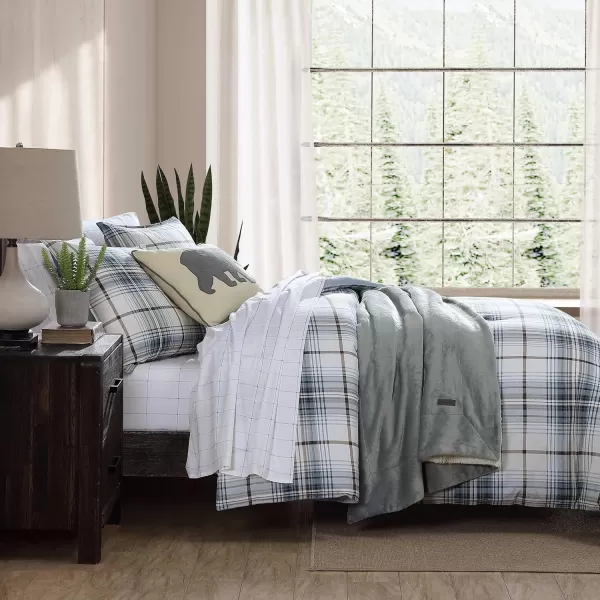 Eddie Bauer  Twin Comforter Set Reversible Cotton Bedding with Matching Sham Plaid Home Decor for All Seasons Alder BlueGrey TwinKing Alder BlueGrey