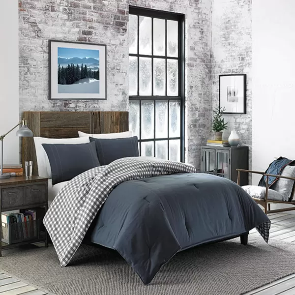 Eddie Bauer  Twin Comforter Set Reversible Cotton Bedding with Matching Sham PreWashed for Added Softness Kingston Charcoal TwinCharcoal King