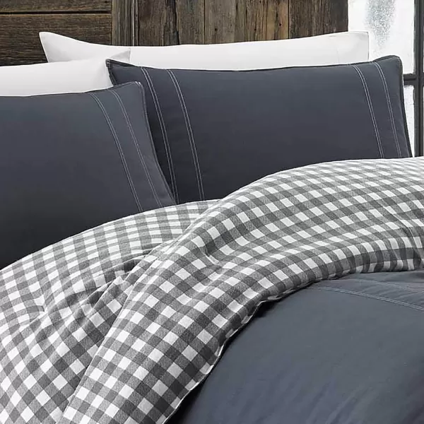 Eddie Bauer  Twin Comforter Set Reversible Cotton Bedding with Matching Sham PreWashed for Added Softness Kingston Charcoal TwinCharcoal King