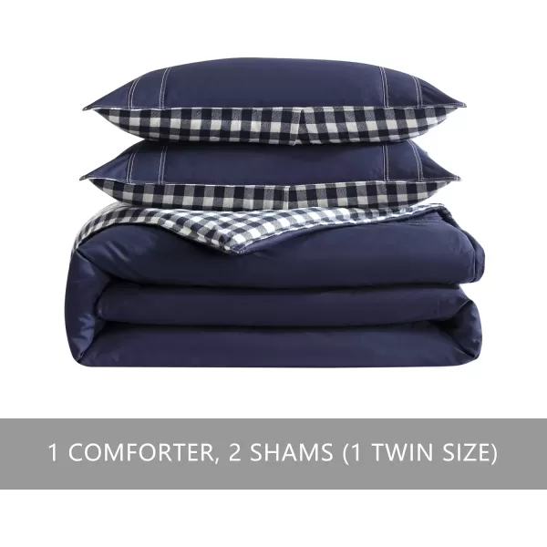 Eddie Bauer  Twin Comforter Set Reversible Cotton Bedding with Matching Sham PreWashed for Added Softness Kingston Charcoal TwinNavy King