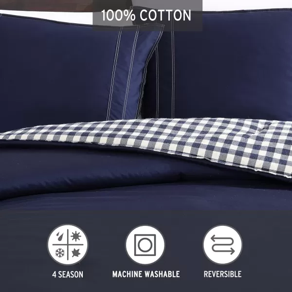 Eddie Bauer  Twin Comforter Set Reversible Cotton Bedding with Matching Sham PreWashed for Added Softness Kingston Charcoal TwinNavy King