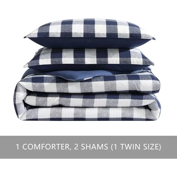 Eddie Bauer  Twin Comforter Set Reversible Cotton Bedding with Matching Sham Stylish Plaid Home Decor Lakehouse Blue TwinKing