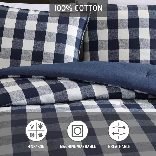 Eddie Bauer  Twin Comforter Set Reversible Cotton Bedding with Matching Sham Stylish Plaid Home Decor Lakehouse Blue TwinQueen