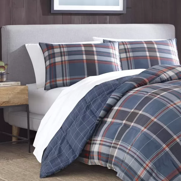 Eddie Bauer  Twin Comforter Set Reversible Down Alt Bedding with Matching Sham Home Decor for Colder Months Shasta Lake Navy TwinKing