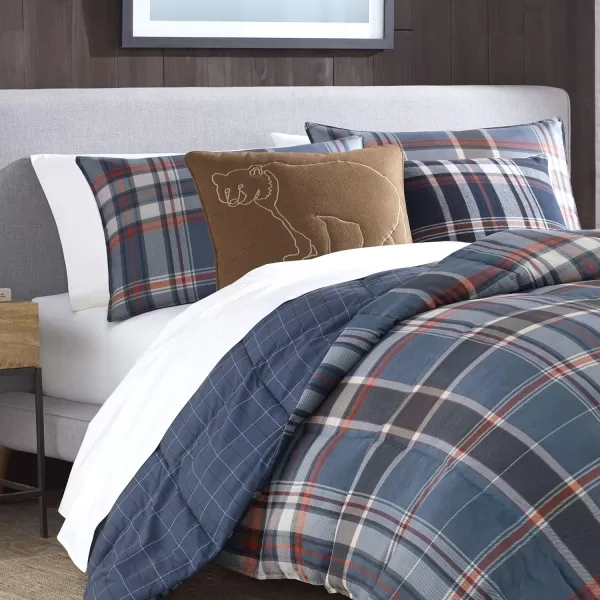 Eddie Bauer  Twin Comforter Set Reversible Down Alt Bedding with Matching Sham Home Decor for Colder Months Shasta Lake Navy TwinKing