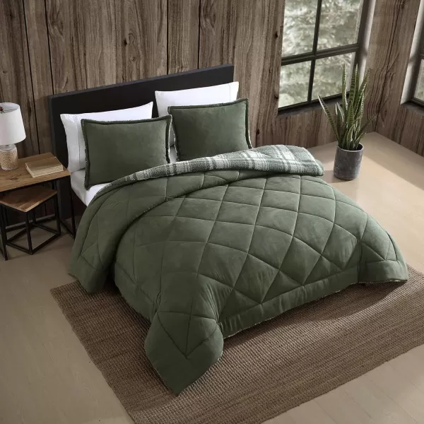 Eddie Bauer  Twin Comforter Set Reversible Microsuede Bedding with Matching Sham Super Soft Plaid Home Decor OekoTex Certified Big Lake Plaid Green TwinBig Lake Plaid Green