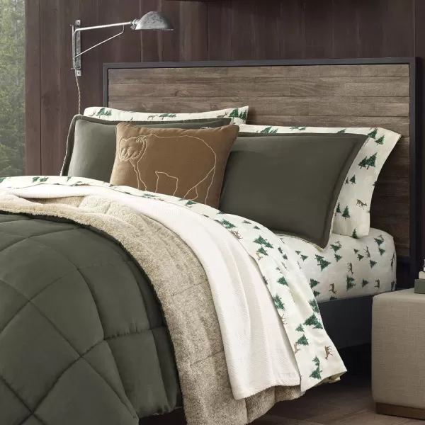 Eddie Bauer  Twin Comforter Set Reversible Sherpa Bedding with Matching Shams Cozy amp Warm Home Decor Sherwood Green TwinSherwood Green King Lodge