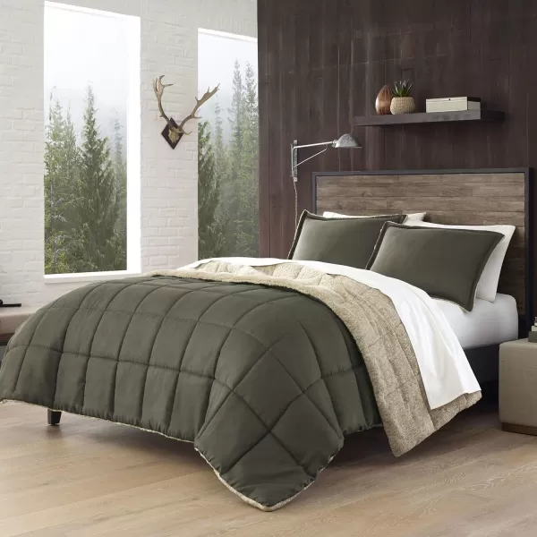 Eddie Bauer  Twin Comforter Set Reversible Sherpa Bedding with Matching Shams Cozy amp Warm Home Decor Sherwood Green TwinSherwood Green King Lodge