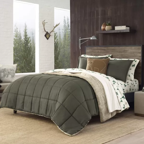 Eddie Bauer  Twin Comforter Set Reversible Sherpa Bedding with Matching Shams Cozy amp Warm Home Decor Sherwood Green TwinSherwood Green Queen Lodge  Sets Edgewood Plaid Queen