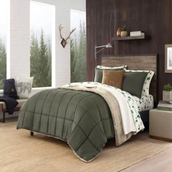 Eddie Bauer  Twin Comforter Set Reversible Sherpa Bedding with Matching Shams Cozy amp Warm Home Decor Sherwood Green TwinSherwood Green Queen Lodge  SetsDeer Hollow Queen